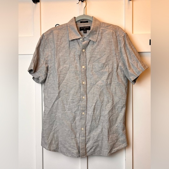 Banana Republic Linen Blend Slim Fit Short Sleeve Button Down Shirt Size Medium - Picture 1 of 5